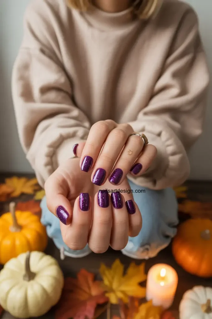 Purple Glitter Halloween Nails