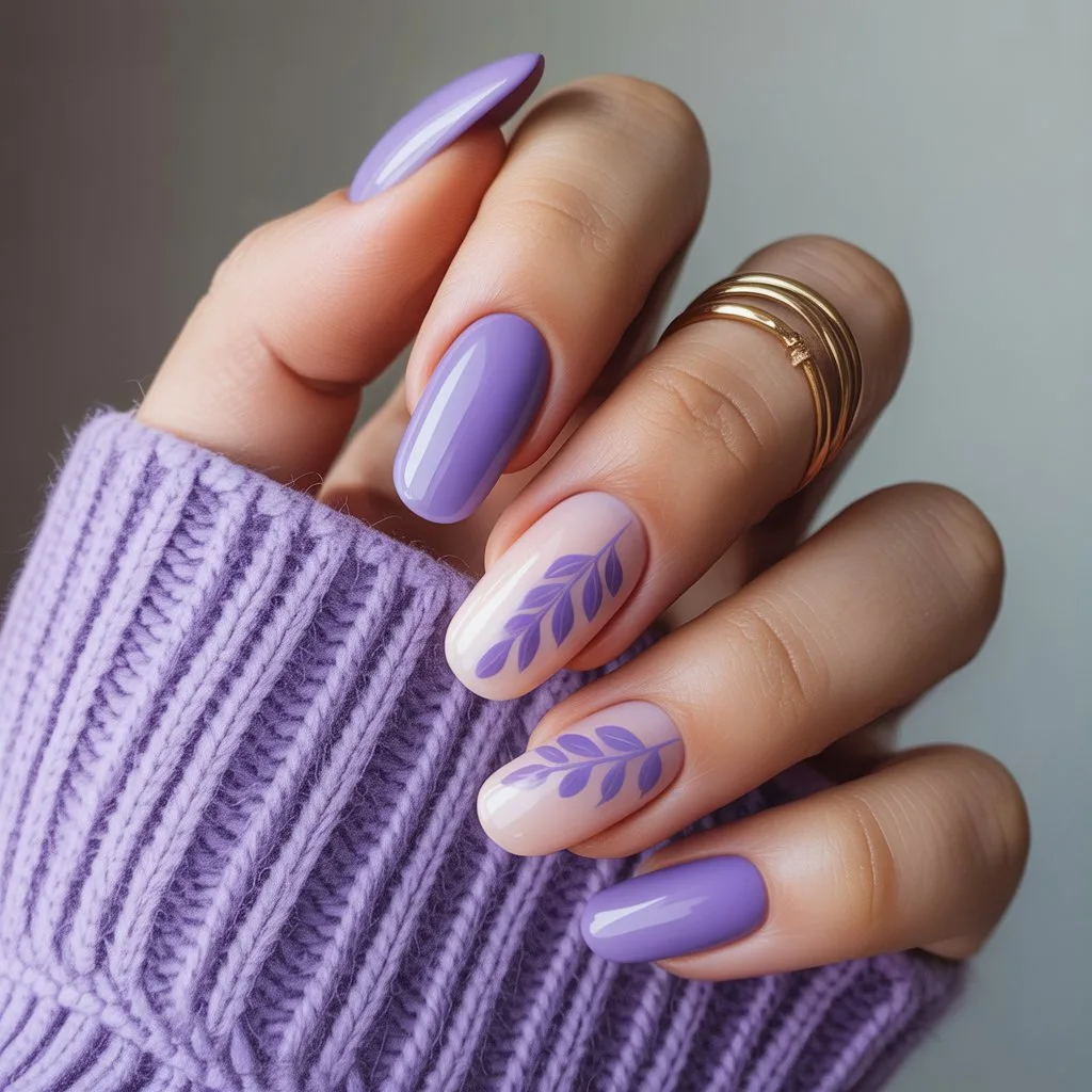 Purple Leaf Accent Nails