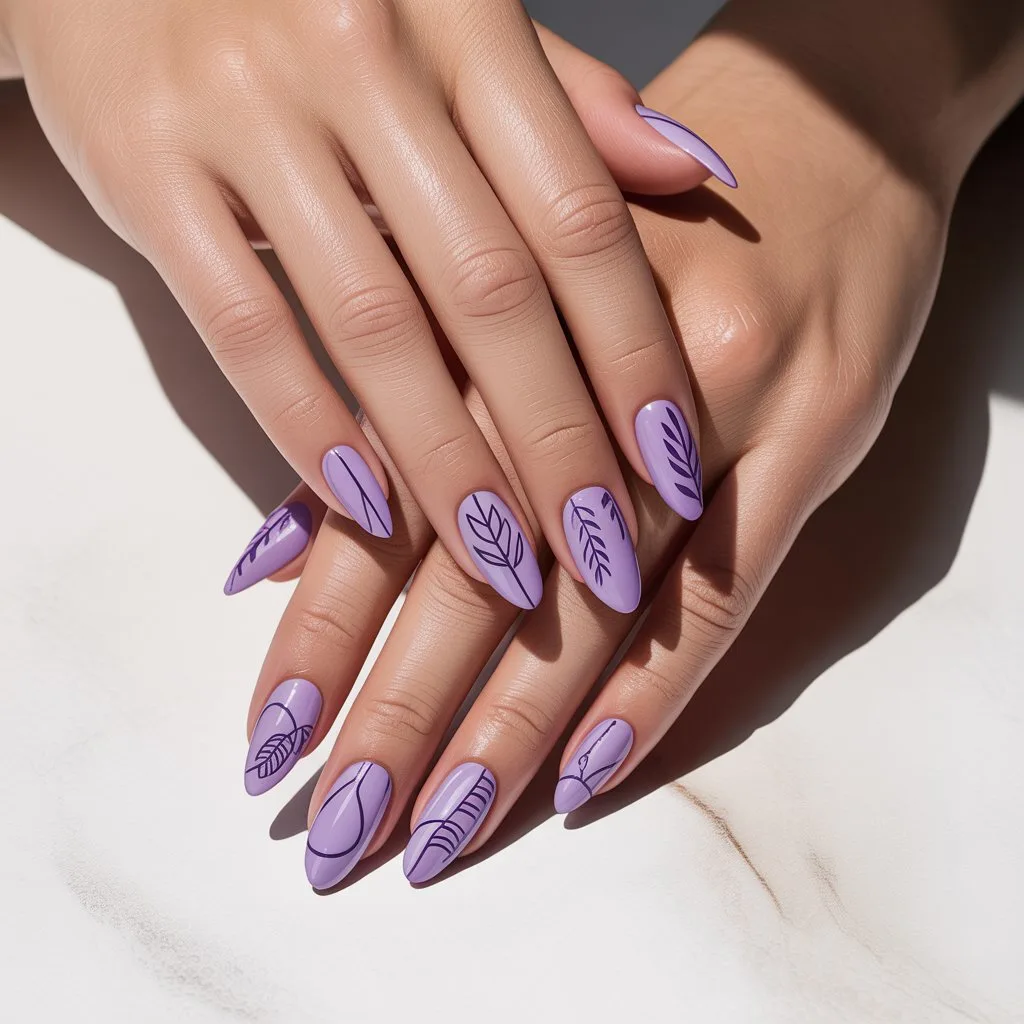 Purple Minimalist Line Art Nails