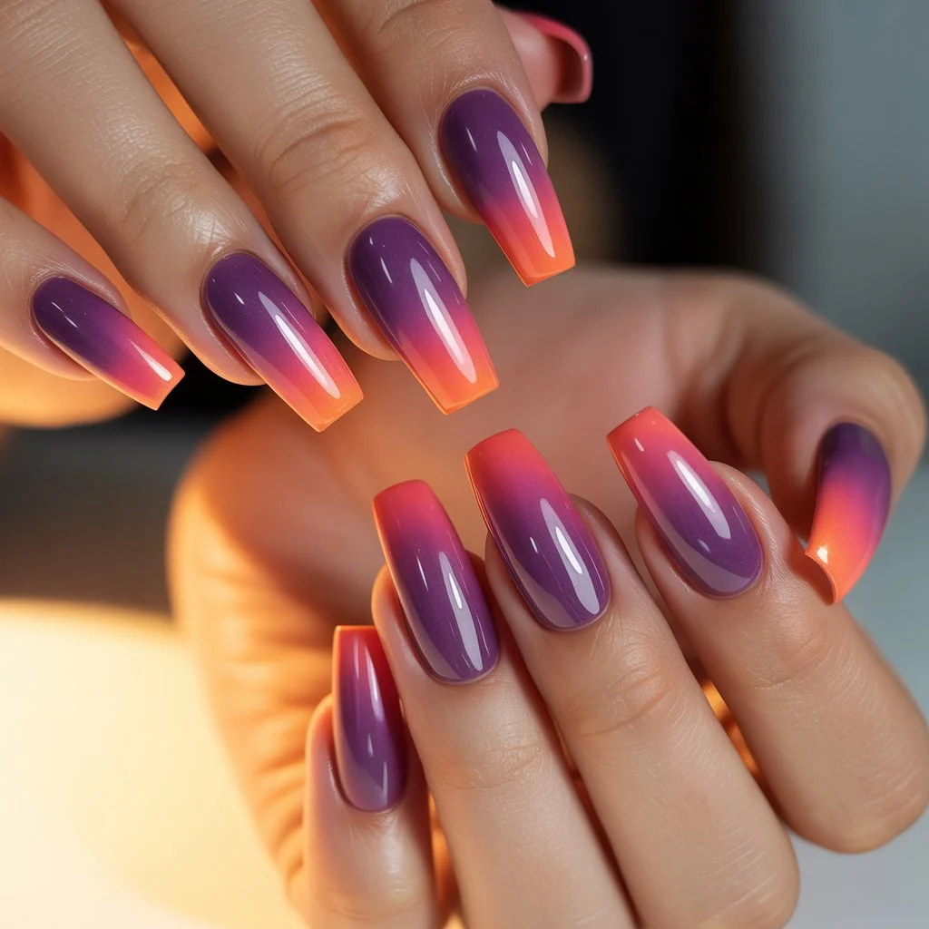 Purple Sunset Glow Ombre Nails