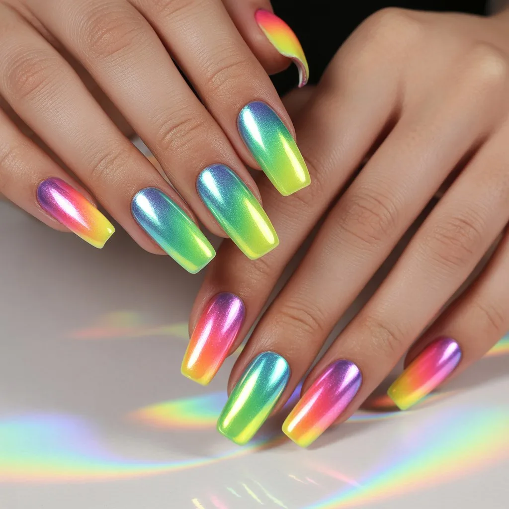 Rainbow Aura Glow Nails