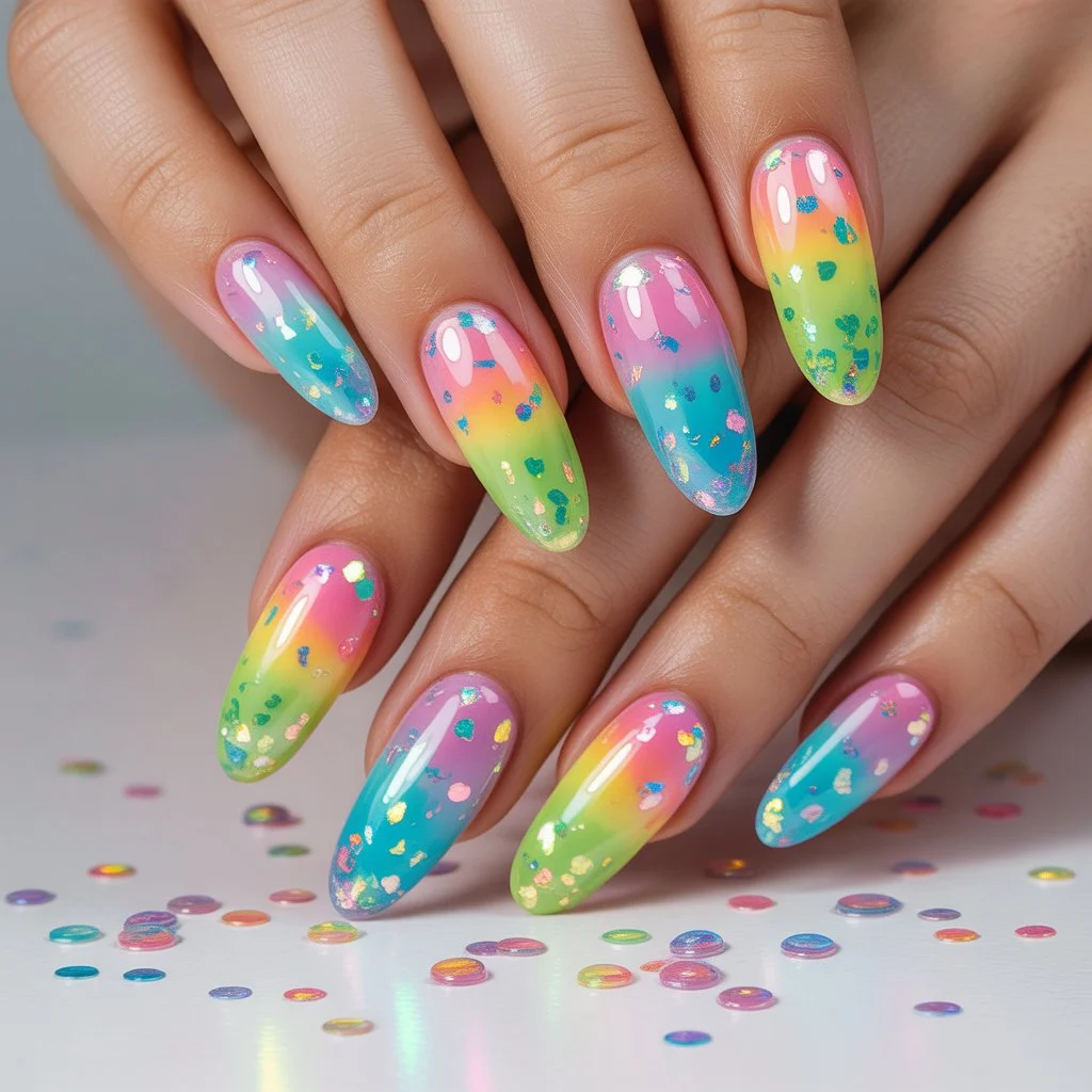 Rainbow Confetti Glitter Nails