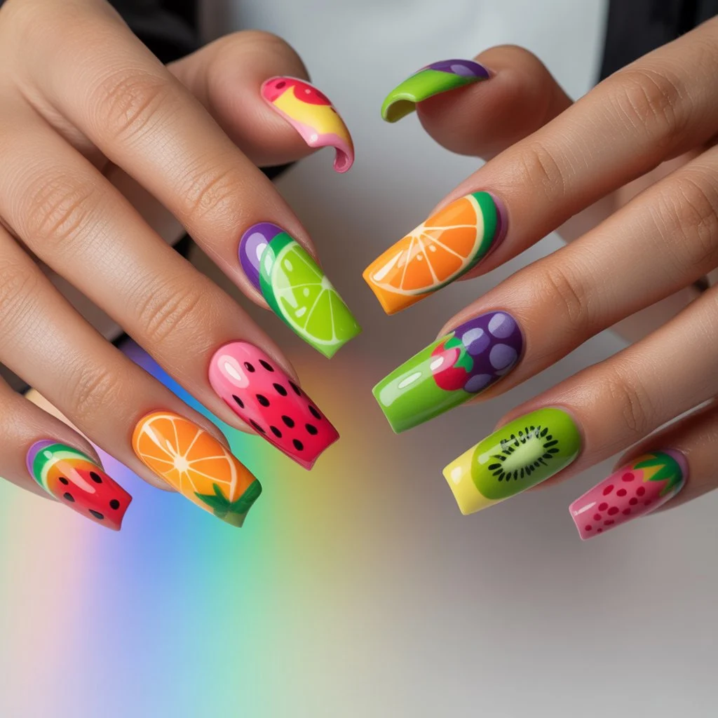 Rainbow Fruit Pop Nails