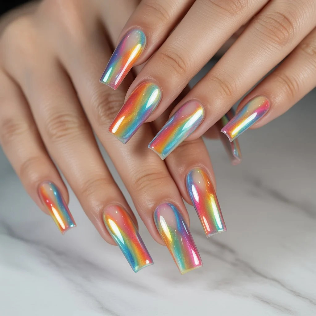 Rainbow Jelly Glass Nails