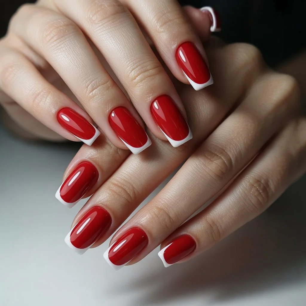 Red Acrylic Tips (French Style) Nails