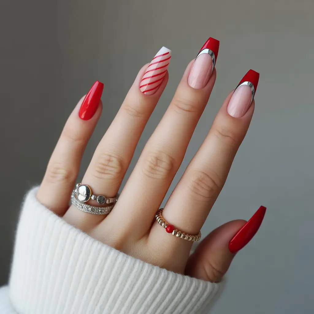 Red Chrome Accent Nail