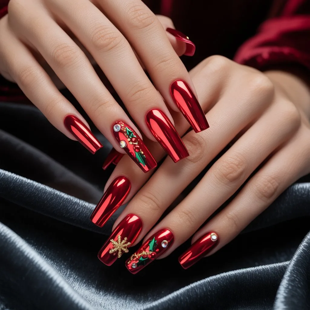 Red Chrome Acrylic Nails