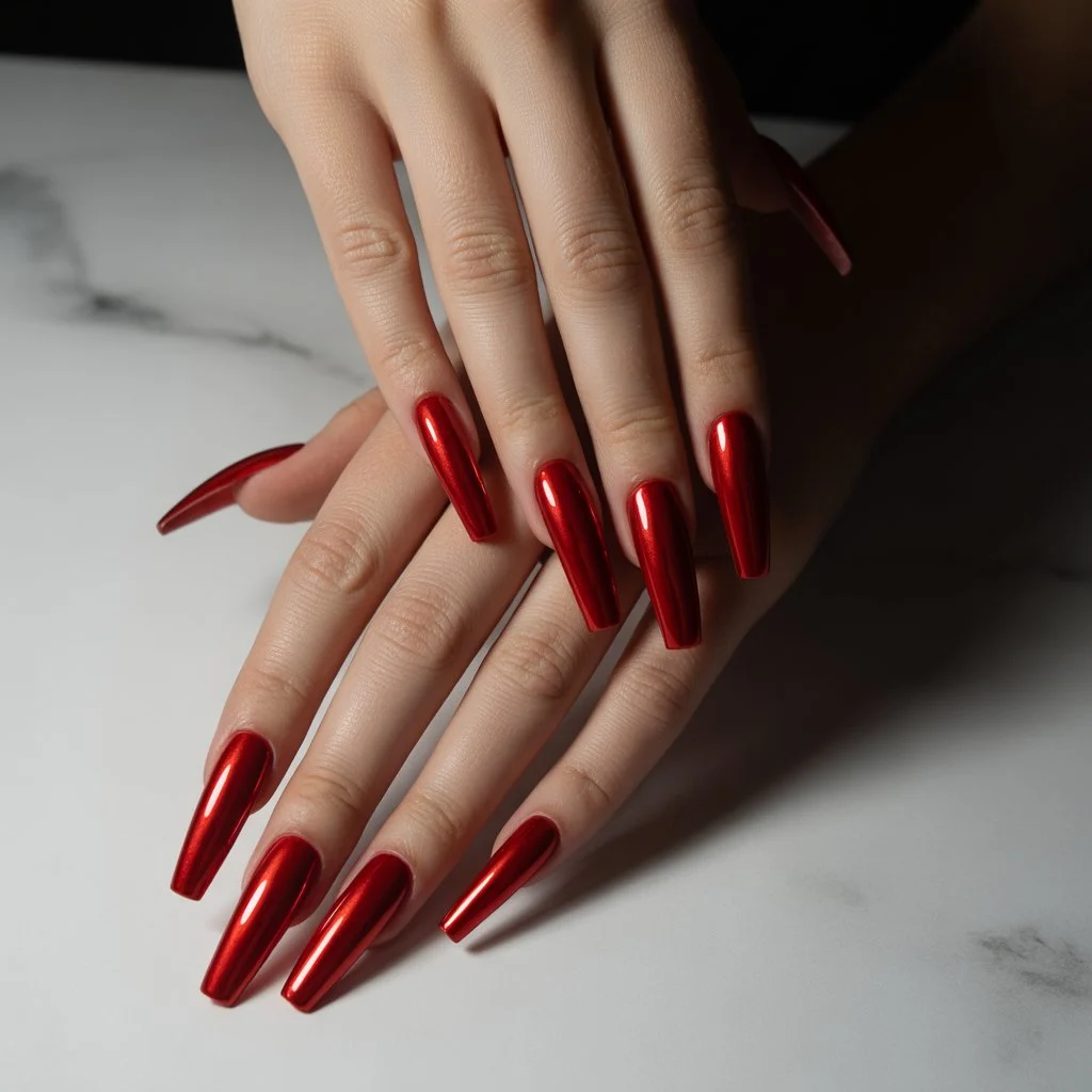 Red Chrome Acrylic Nails