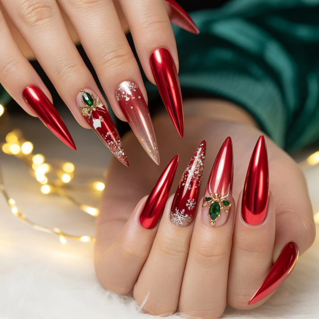 Red Chrome Holiday Nails