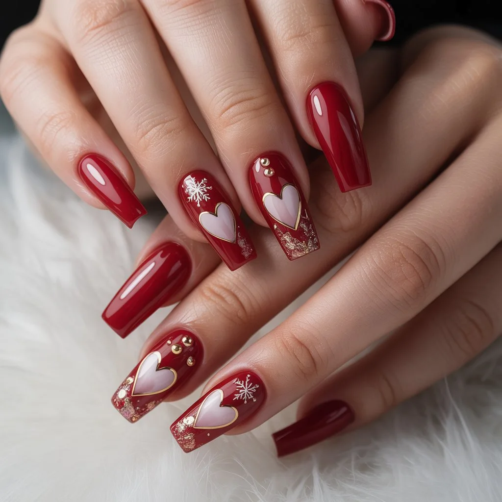 Red Heart Christmas Nails