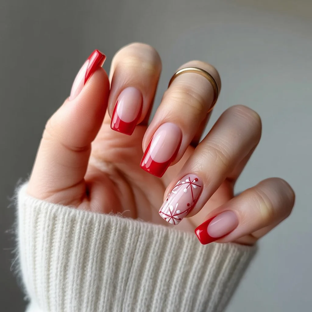 Red-Lined Christmas French Nails