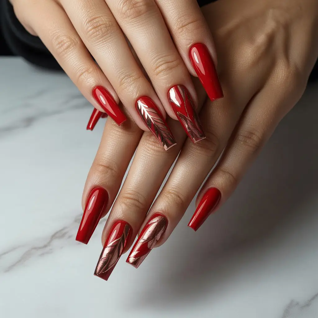 Red Metallic Foil Touch Nails