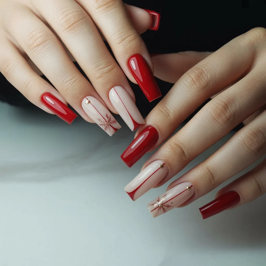 Red & Nude Split Nails