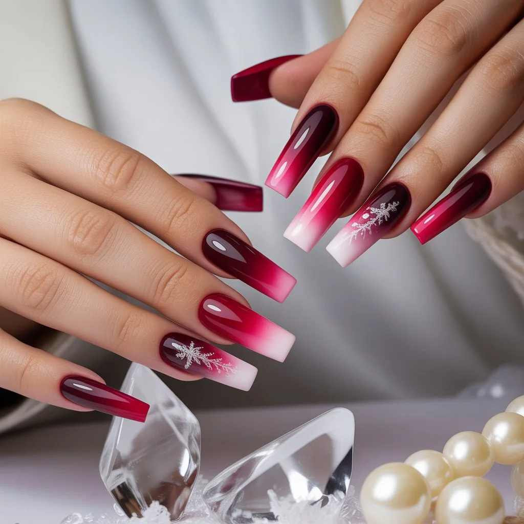 Red Ombre Winter Fade Nails