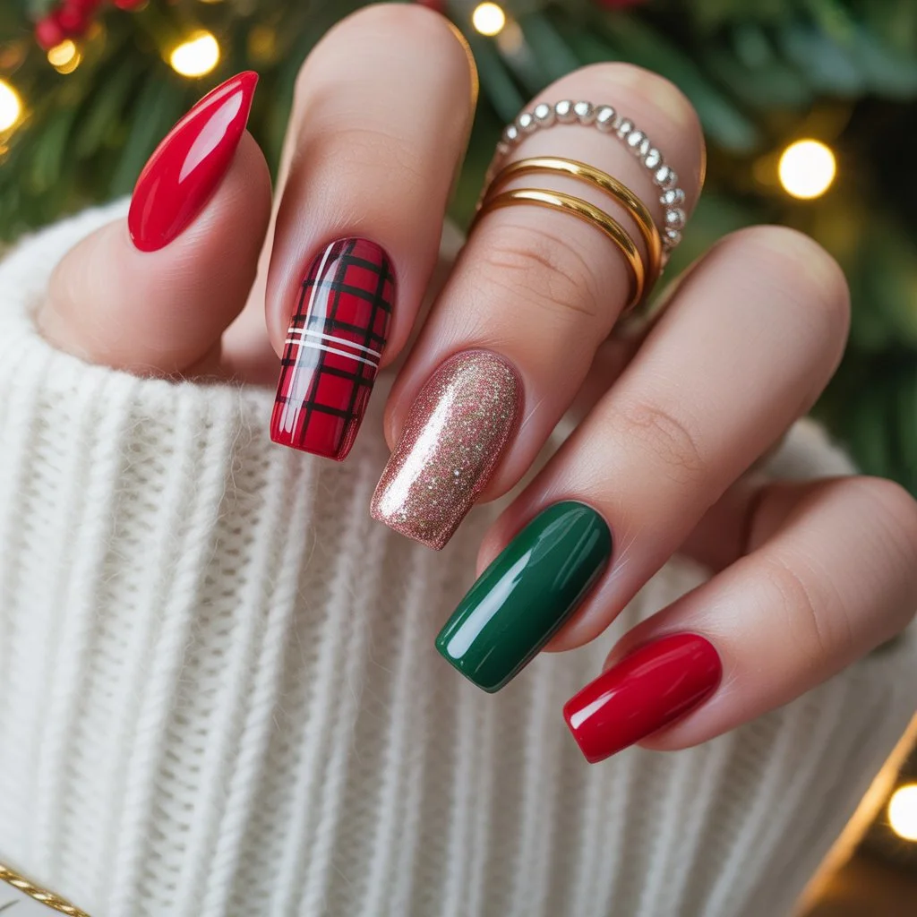 Red Plaid Cozy Nails