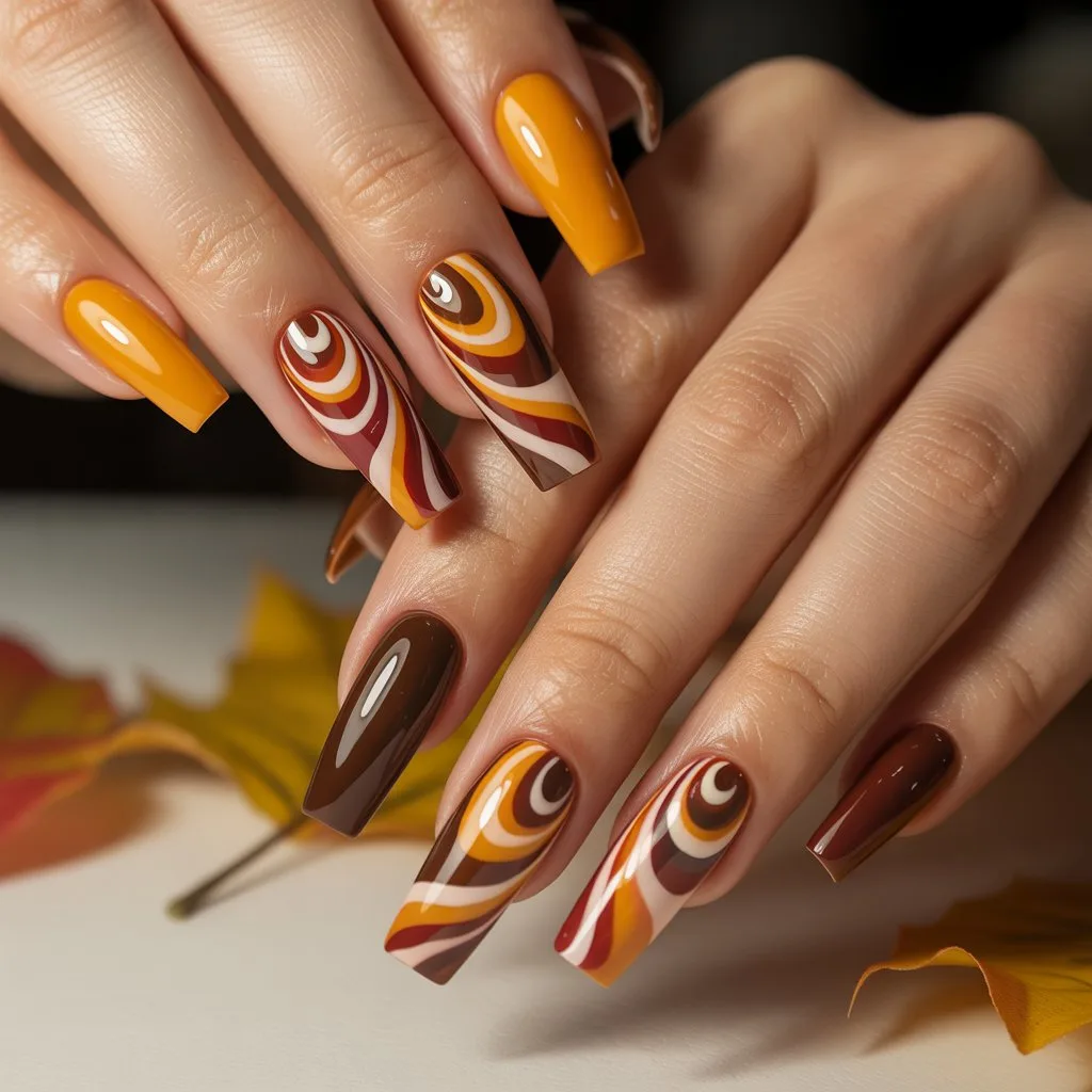 Retro Fall Swirl Nails