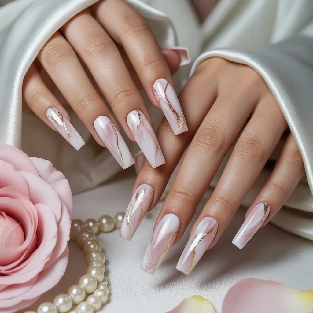 Rose Quartz Acrylic Marble Nails