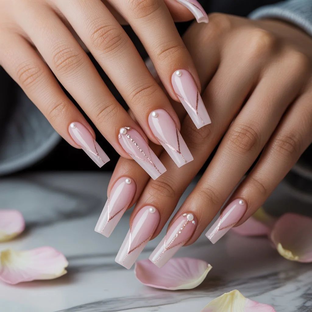 Rosy Quartz Bridal Glow Nails