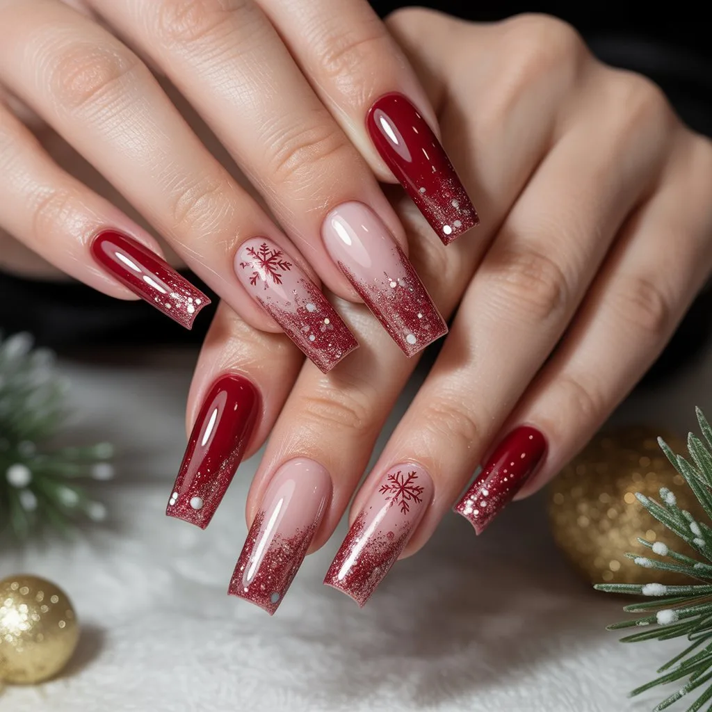 Ruby Glitter Gel Fade Nails