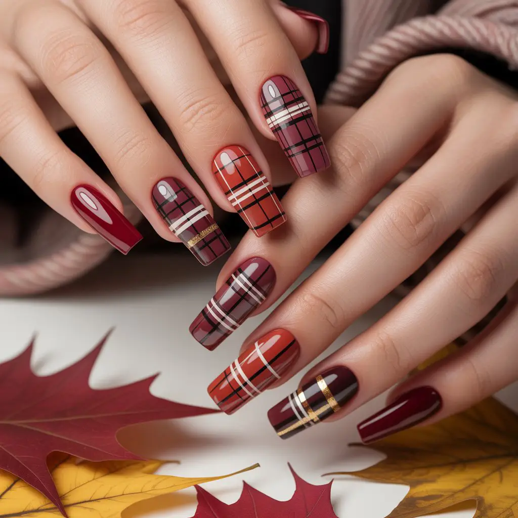 Rustic Red Plaid Nails