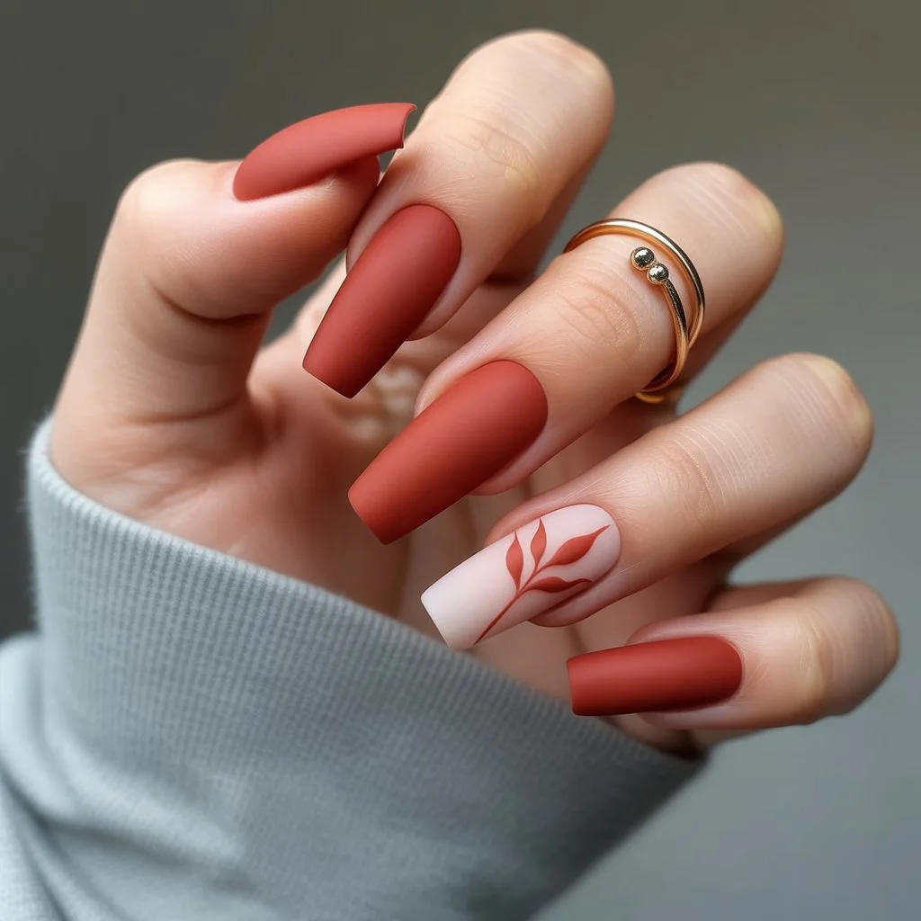 Rusty Red Matte Nails
