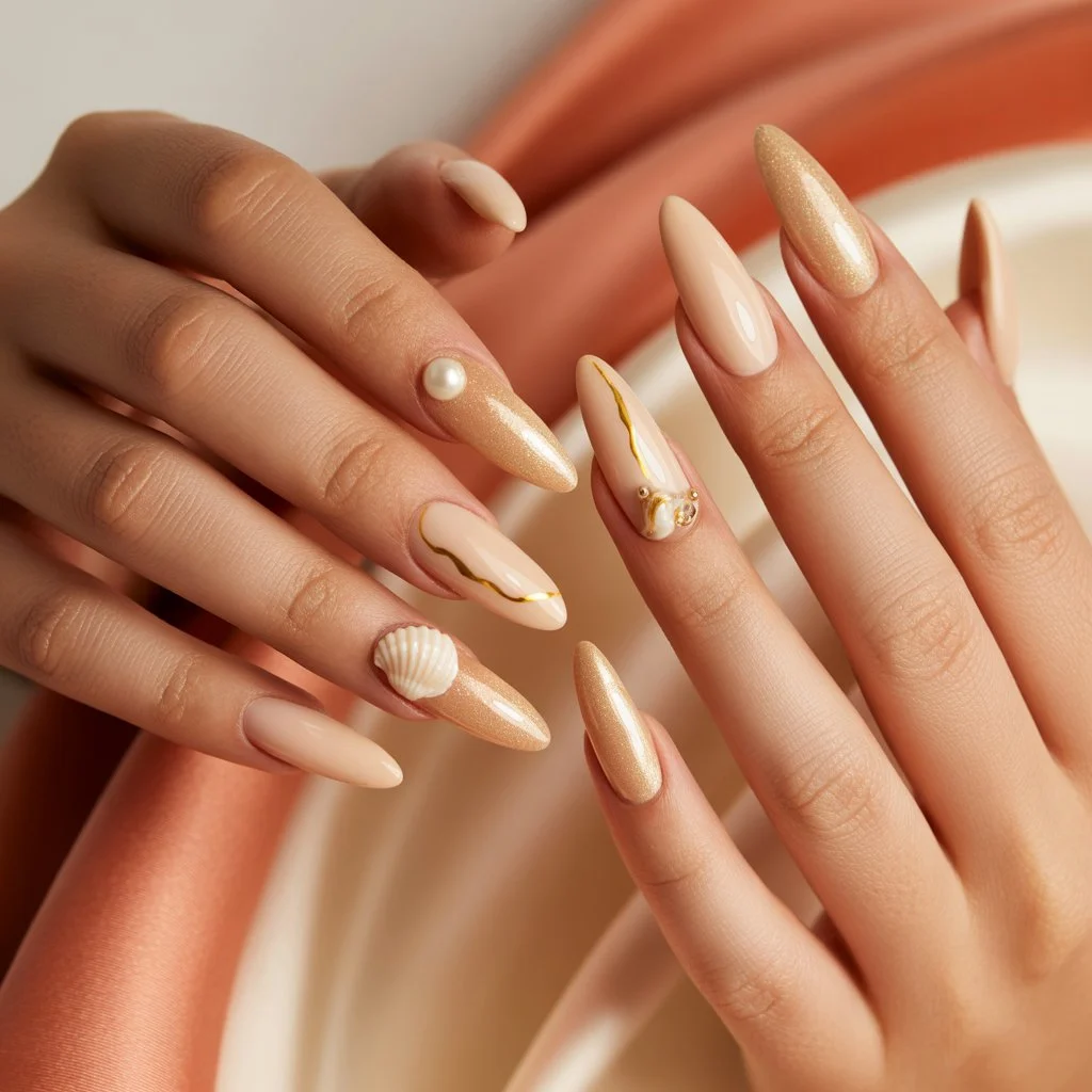 Sand Glow Beige Nails