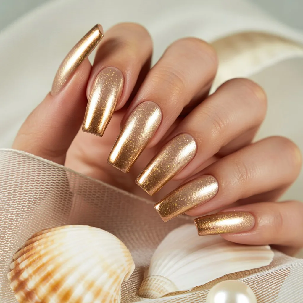 Sandy Gold Shimmer Nails