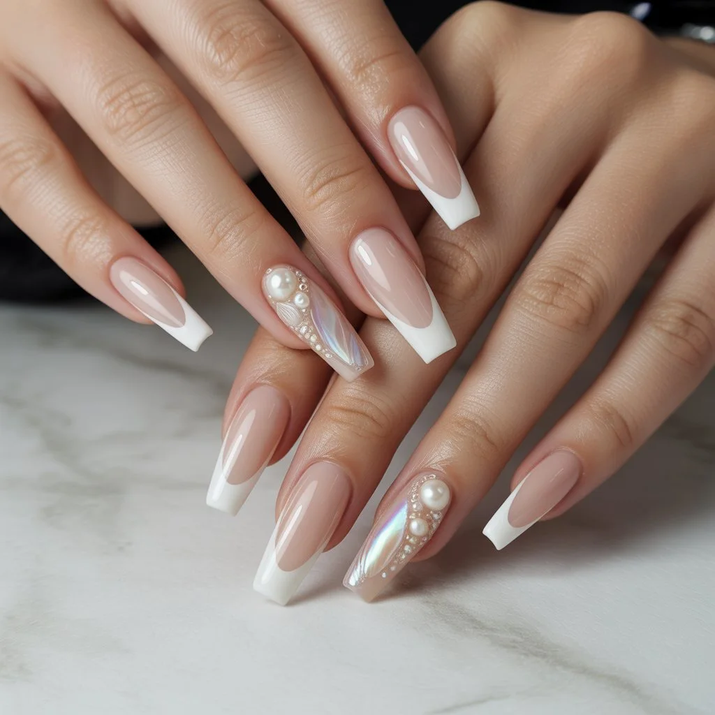 Sandy White Micro-French Nails
