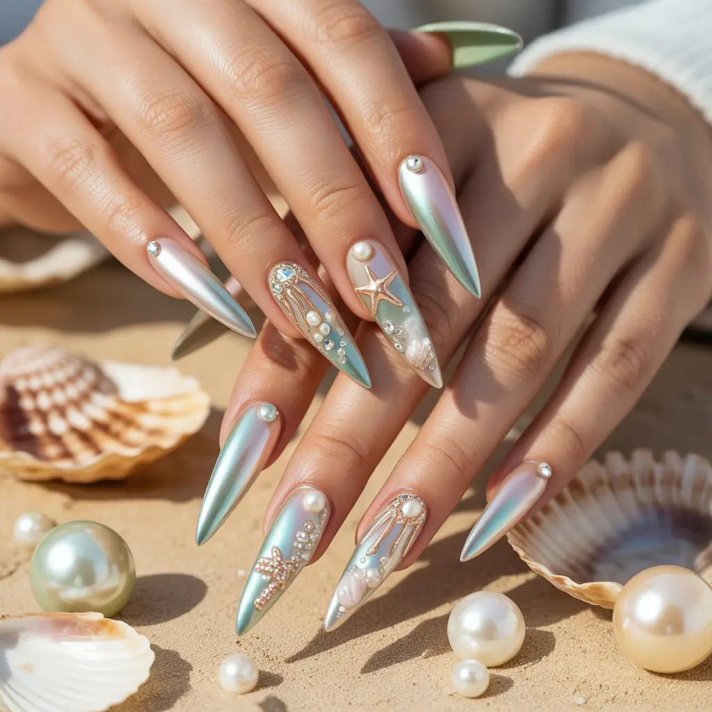 Sea Pearl Crystal Nails