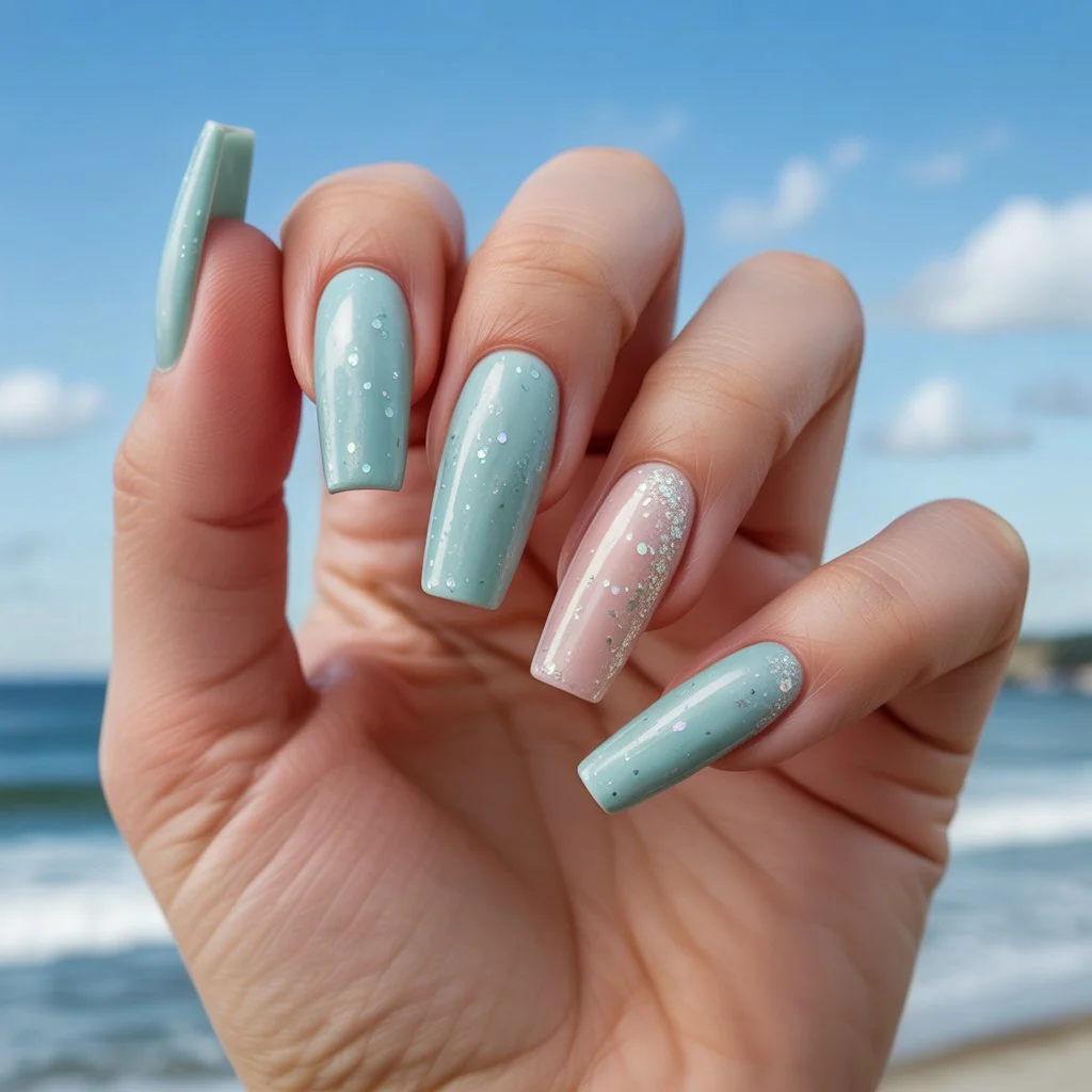 Seafoam Sparkle Nails