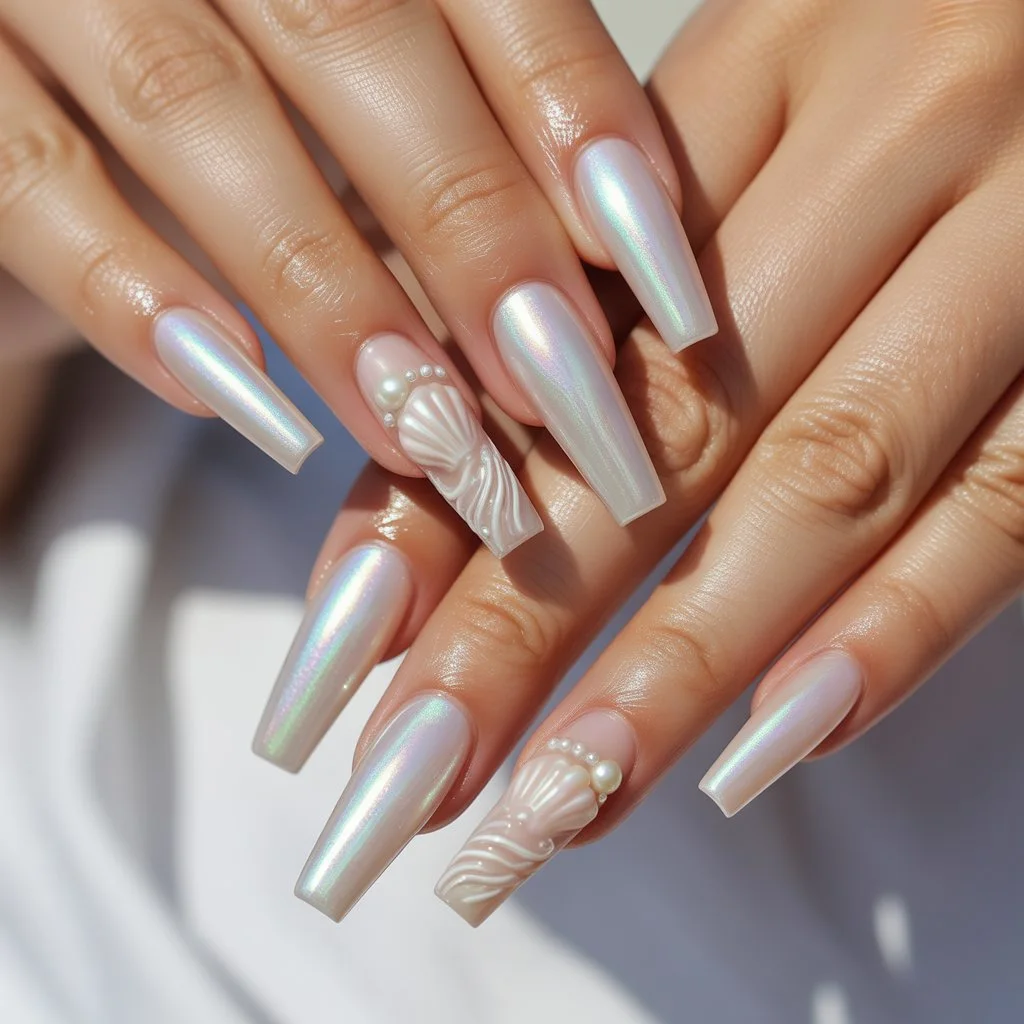 Seashell Iridescent Gel Nails