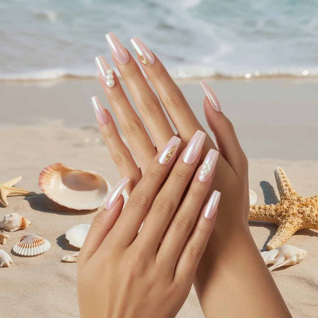Seashell Pink Glow Nails