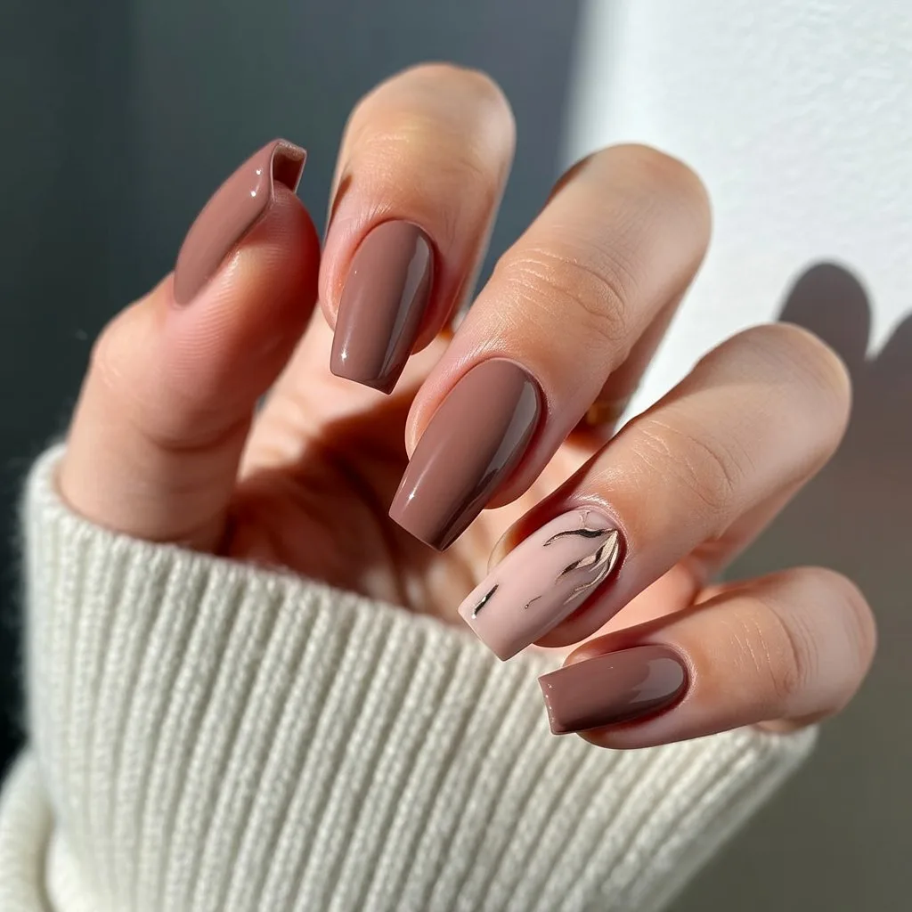 Sheer Mocha Shine Nails