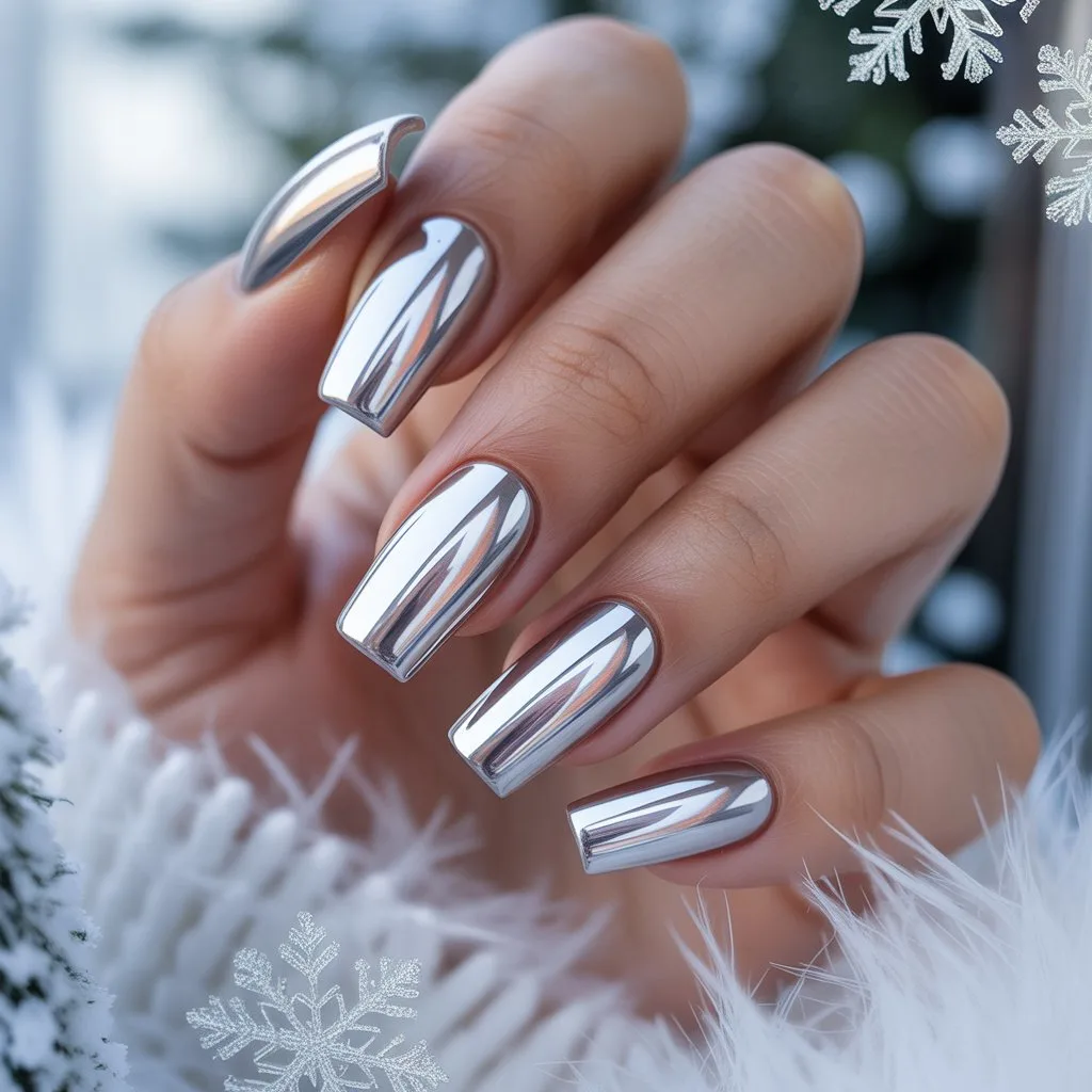 Silver Chrome Winter Squares Nail