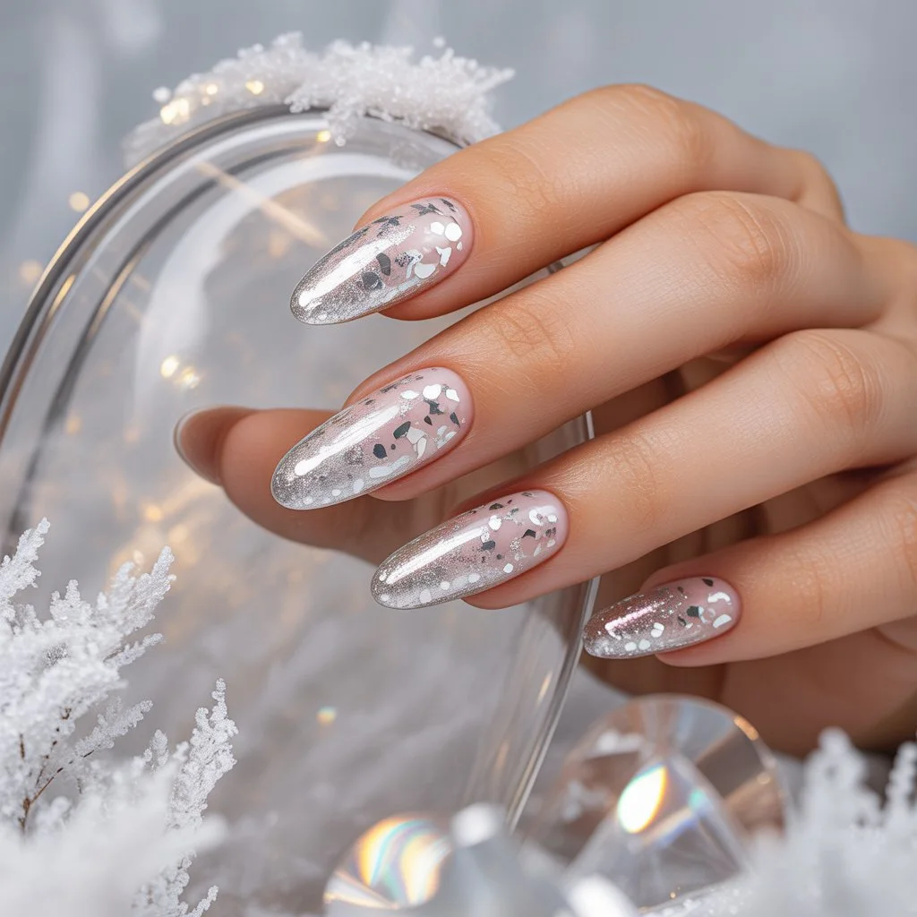 Silver Confetti Party Nails