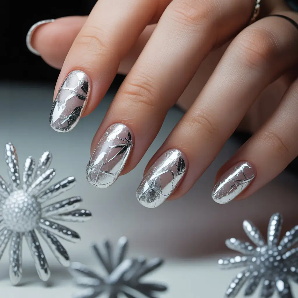 Silver Foil Ice Nails