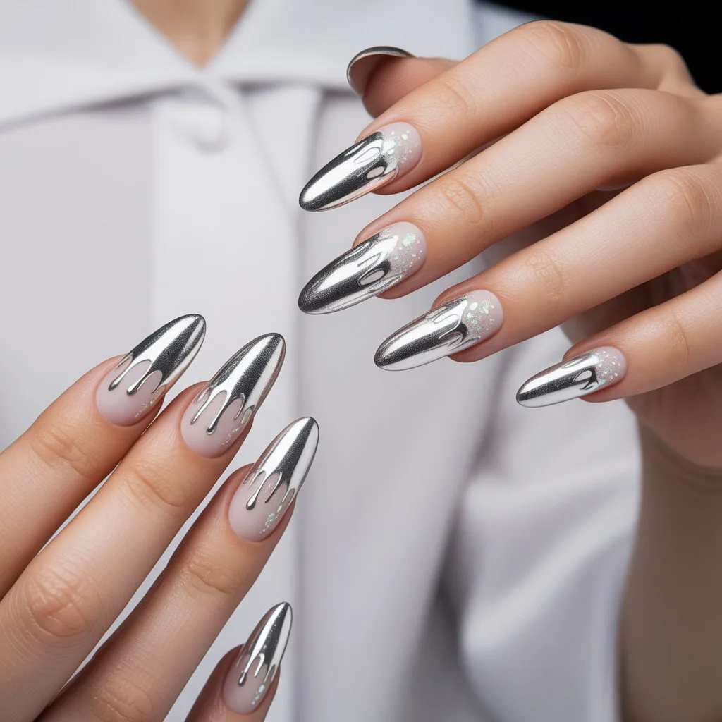 Silver Icicle Drip Nails