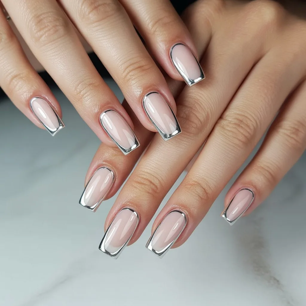 Silver Outline Minimal Nails