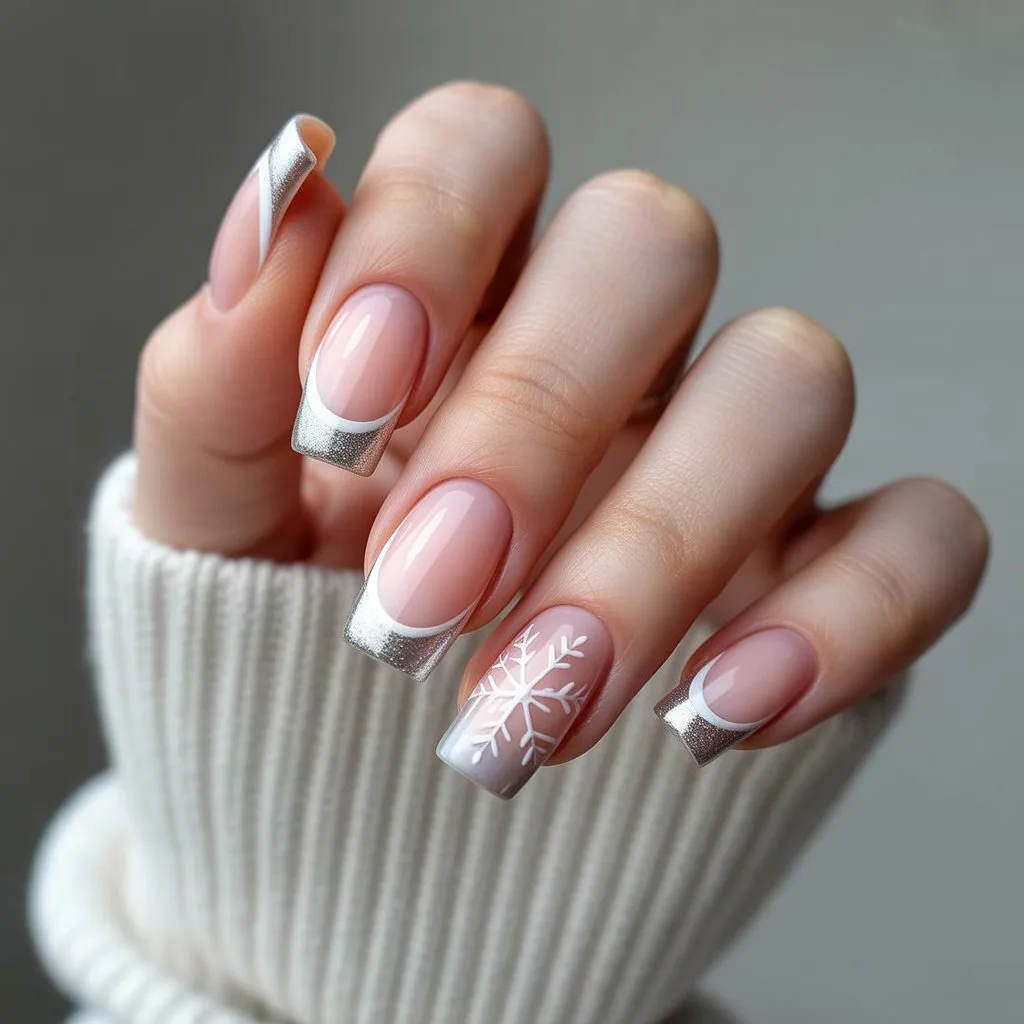 Silver Snow-Dust French Tips Nail