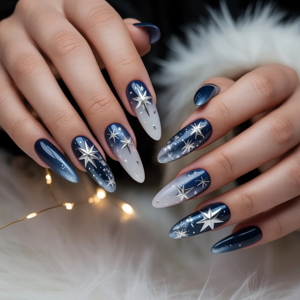 Silver Star Accent Nails