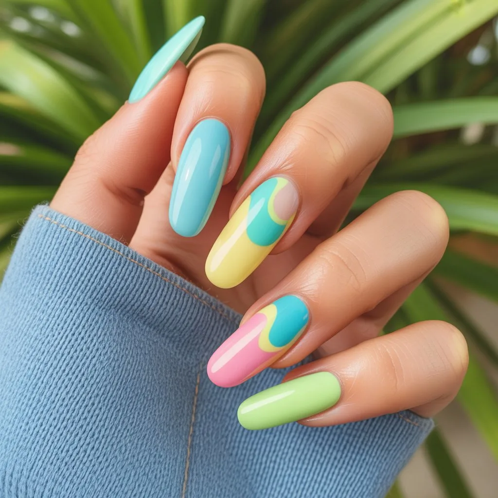 Sky Lagoon Split-Wave Nails
