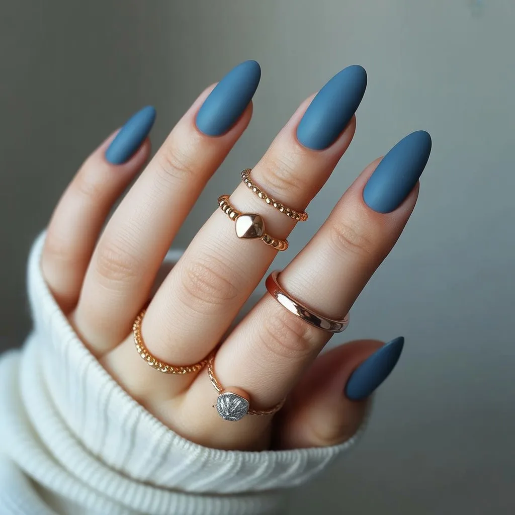 Slate Blue Matte Nails