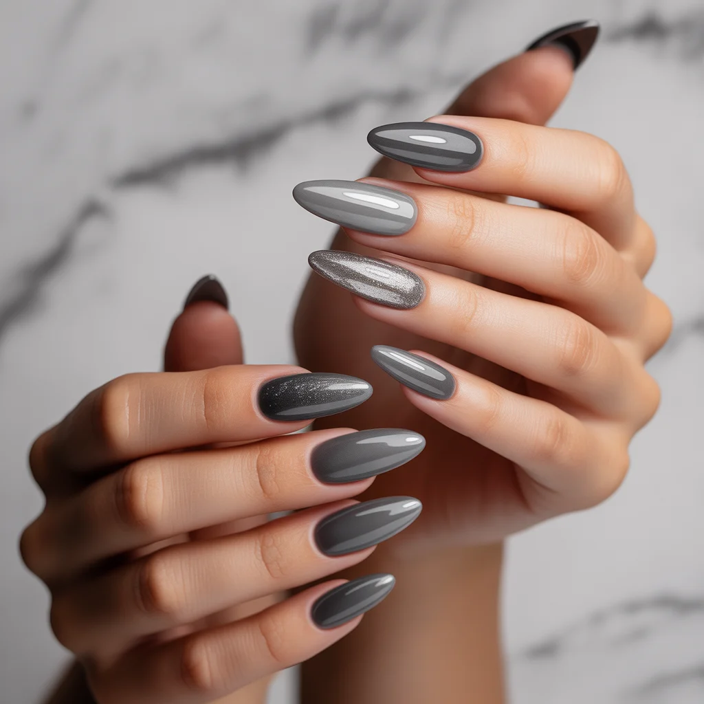 Smoky Grey Gel Nails