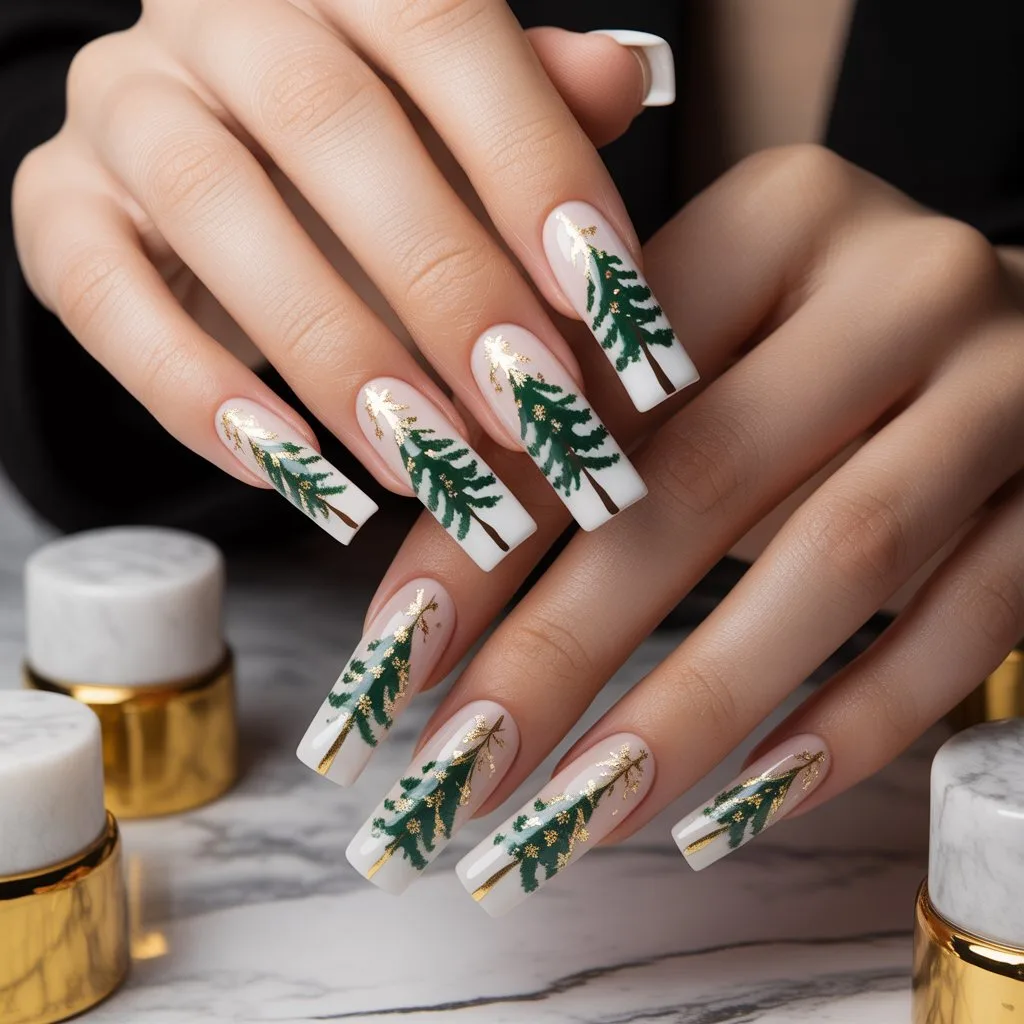 Snow-Dusted Tree Tips Nail