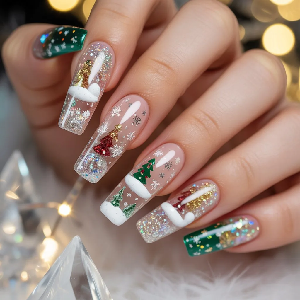 Snow Globe Glitter Acrylic Nails