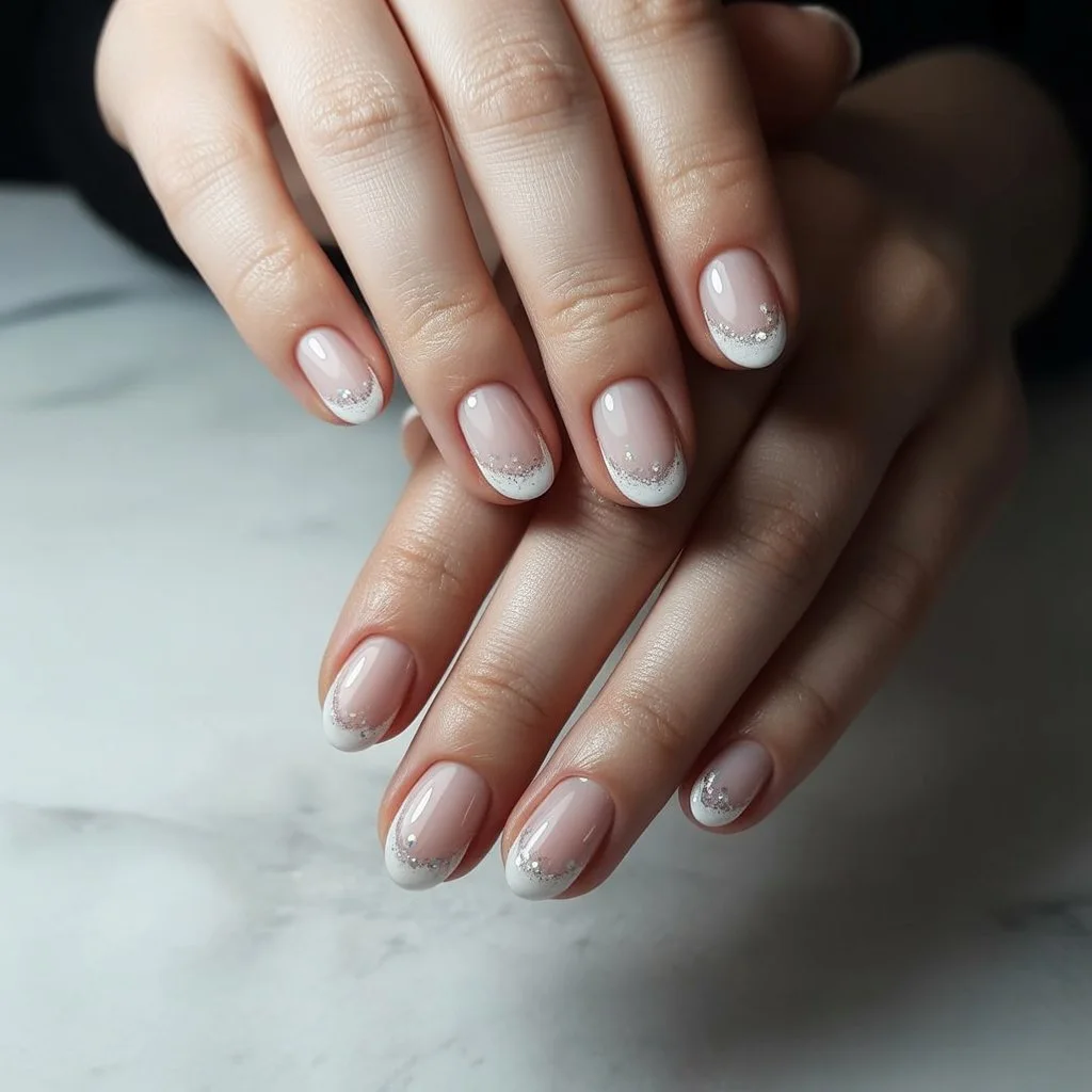 Snowfall Glitter French Minis Nail