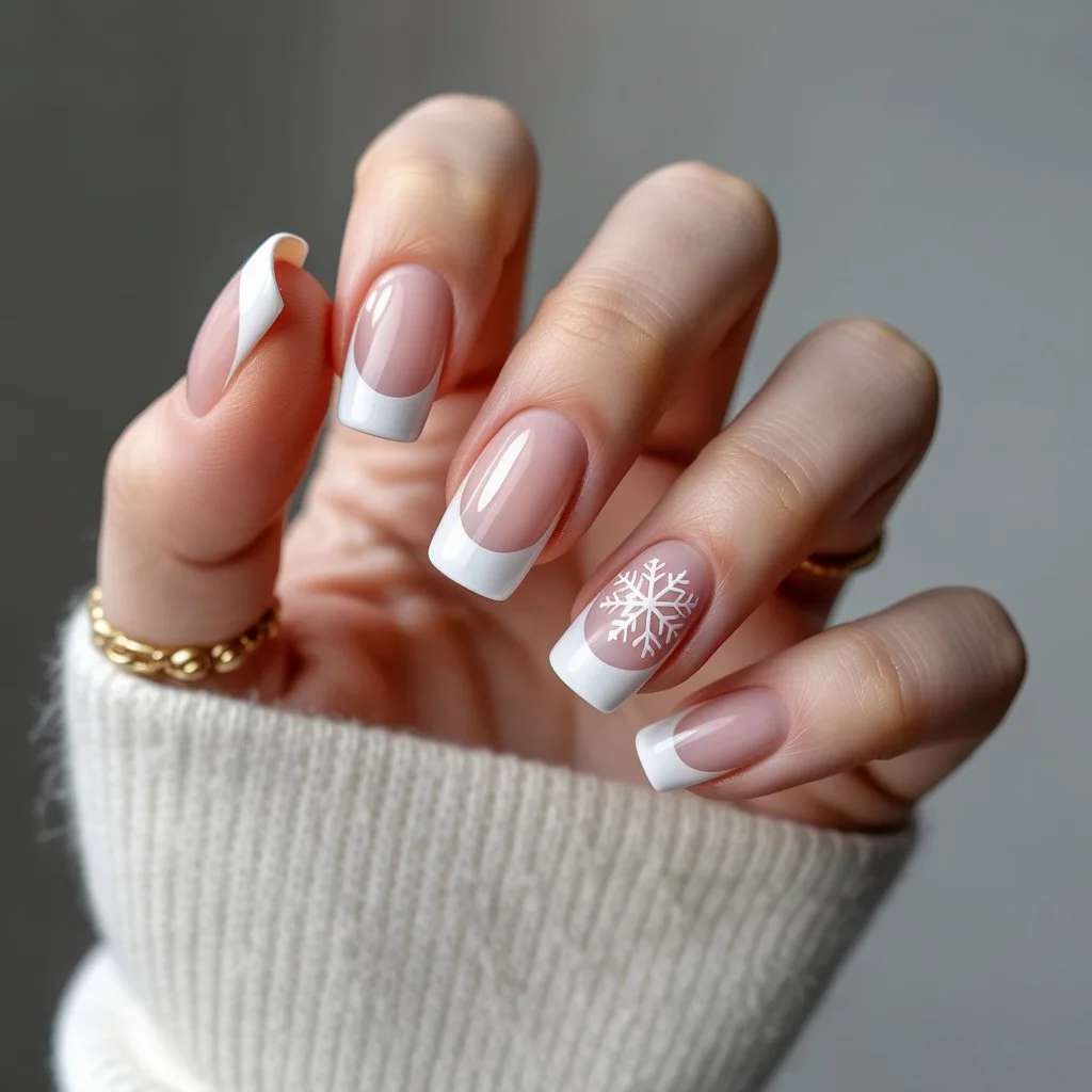 Snowflake Accent French Mix Nails