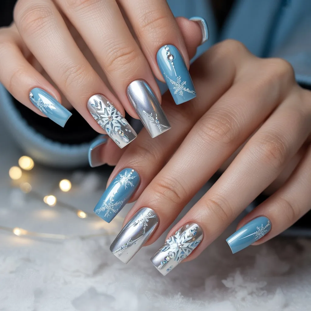 Snowflake Accent Square Nails