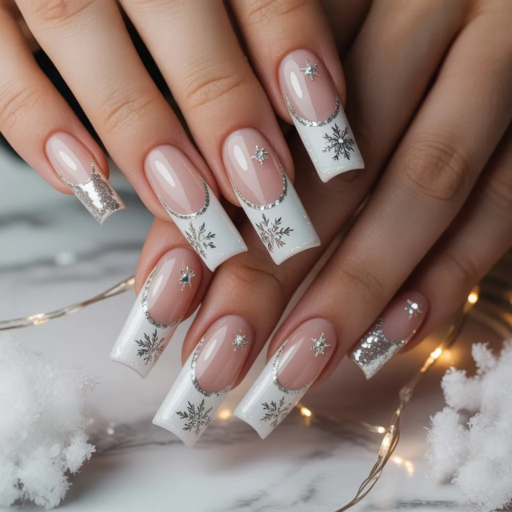 Snowflake Crescent French Nails