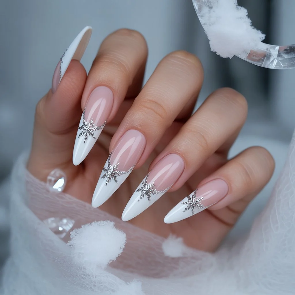 Snowflake Outline French Tips Nail